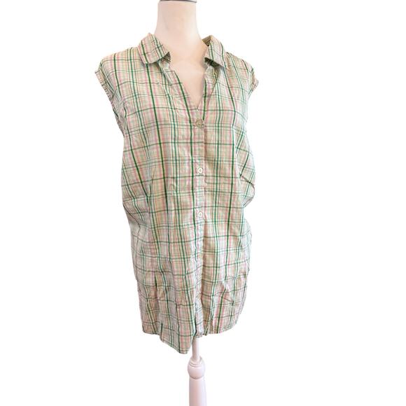 basic editions green pink plaid sleeveless button up womens plus size 4x - Picture 3 of 7